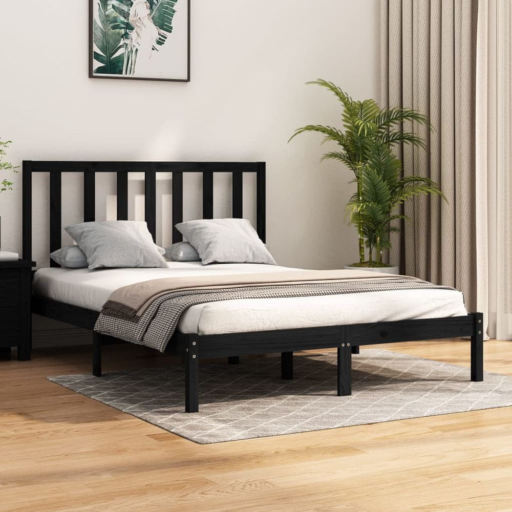 Vidaxl Rám postele, čierny, masívne borovicové drevo, 120x190 cm, dvojitý