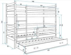 eoshop Poschodová posteľ s prístelkou ERYK 3 80x160 cm, borovica/modrá