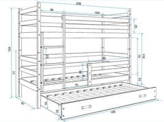 eoshop Poschodová posteľ s prístelkou ERYK 3 90x200 cm, borovica/zelená