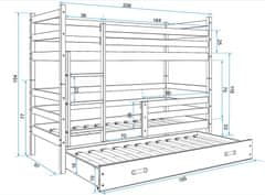 eoshop Poschodová posteľ s prístelkou ERYK 3 90x200 cm, borovica/ružová