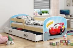 eoshop Detská posteľ LUKI 80x160 cm, borovica (Voľba obrázku: Mašina, Voľba matracu: Penová matracu)