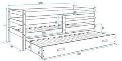 eoshop Detská posteľ Eryk - 2 osoby, 90x200 s výsuvnou prístelkou - Grafit, Biela