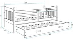 eoshop Detská posteľ Kubus - 2 osoby, 80x190 s výsuvnou prístelkou - Biela, Grafit