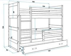 eoshop Detská poschodová posteľ Rico - 2 osoby, 80x160 s úložným priestorom - Biela, Biela