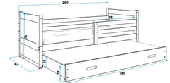 eoshop Detská posteľ Rico - 2 osoby, 90x200 s výsuvnou prístelkou - Grafit, Biela