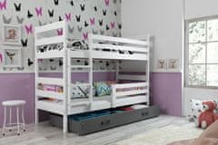 eoshop Detská poschodová posteľ Eryk - 2 osoby, 90x200 s úložným priestorom - Biela, Grafit
