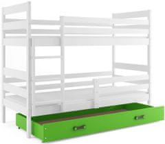 eoshop Detská poschodová posteľ Eryk - 2 osoby, 90x200 s úložným priestorom - Biela, Zelená