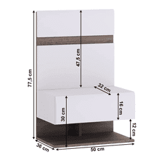 KONDELA Nočný stolík, biela extra vysoký lesk HG / dub sonoma tmavý truflový, LYNATET TYP 95