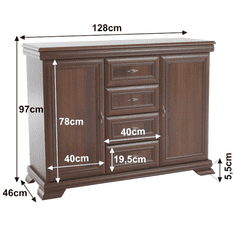 KONDELA Komoda dvojdverová s šuplíkmi, samoa kráľ, KORA kk3