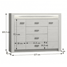 KONDELA Komoda, jaseň biely, INFINITY I-07