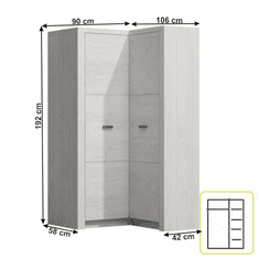 KONDELA Rohová skriňa 14, jaseň biely, INFINITY 14