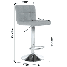 KONDELA Barová stolička, ekokoža šedá / chróm, KANDY NEW