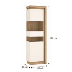KONDELA Vitrina LYOV03L, dub riviéra / biela s extra vysokým leskom, LEONARDO