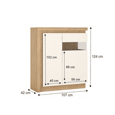 KONDELA Komoda LYOV04P, dub riviéra / biela s extra vysokým leskom, LEONARDO