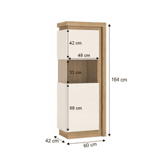 KONDELA Vitrina LYOV01L, dub riviéra / biela s extra vysokým leskom, LEONARDO
