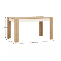 KONDELA Jedálenský stôl LYOT03, rozkladacia, dub riviéra / biela, 140-180x85 cm, LEONARDO