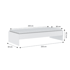 KONDELA Posteľ, 90x200, biela, TIDY