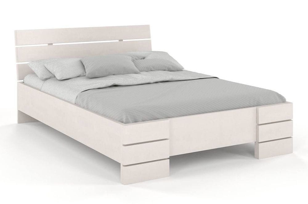 eoshop Drevená posteľ SANDEMO High BC Long s úložným priestorom, dlhšia 20cm, buk (Rozmer: 140x220 cm, Farba: Biela)