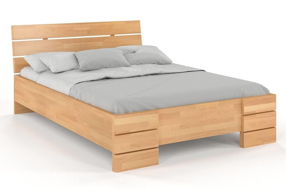 eoshop Drevená posteľ Sandemo High & LONG, dlhšia 20cm, buk (Rozmer: 140x220 cm, Farba: Prírodná)