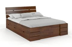 eoshop Drevená posteľ so šuplíkmi Sandemo High Drawers, borovica (Rozmer: 180x200 cm, Farba: Orech)