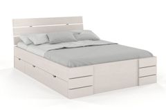 eoshop Drevená posteľ so šuplíkmi Sandemo High Drawers, borovica (Rozmer: 140x200 cm, Farba: Biela)