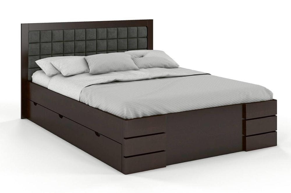 eoshop Drevená posteľ s úložným priestorom Gotland High Drawers, borovica (Rozmer: 160x200 cm, Farba dreva: Palisander, Farba látky: Casablanca 2306)
