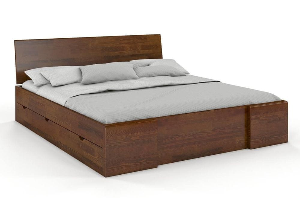 eoshop Drevená posteľ so šuplíkmi Hessler High Drawers, borovica (Rozmer: 180x200 cm, Farba: Orech)