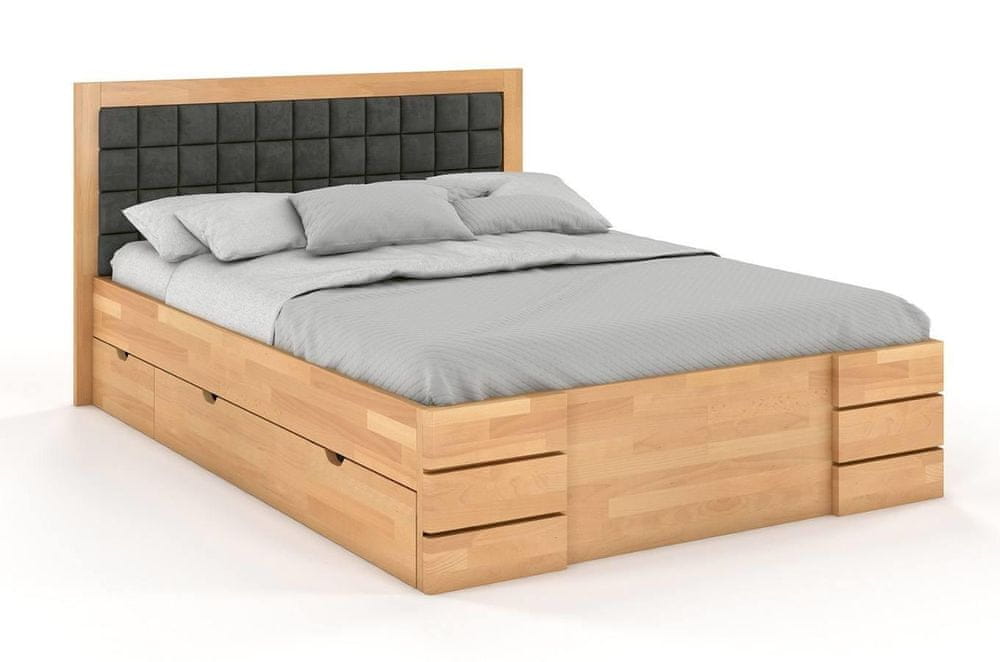 eoshop Čalúnená posteľ Gotland High Drawers s úložným priestorom, buk (Rozmer: 140x200 cm, Farba dreva: Prírodné, Farba látky: Casablanca 2303)