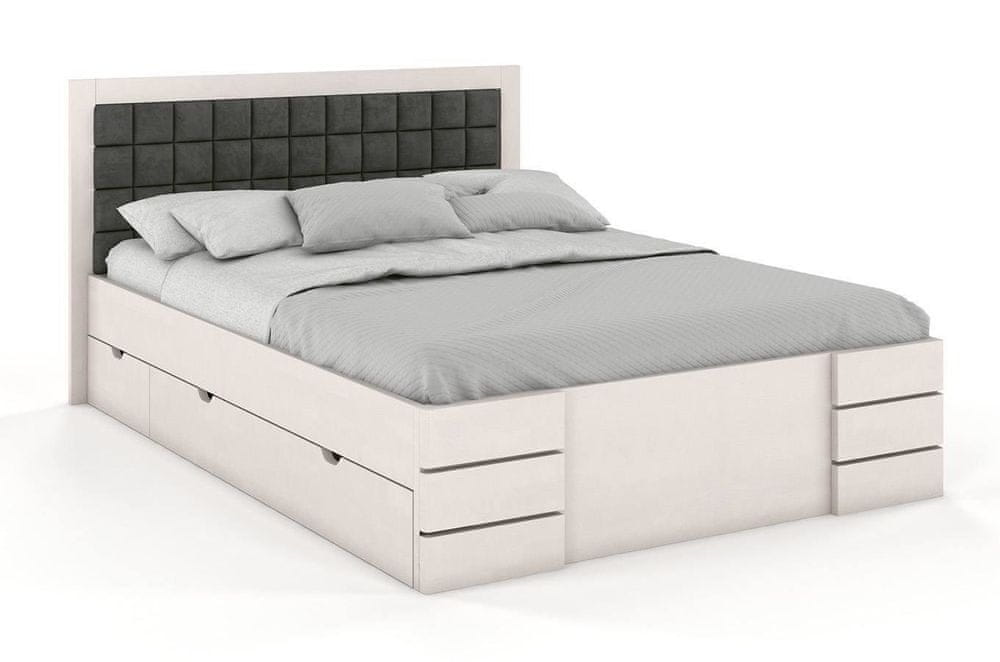 eoshop Čalúnená posteľ Gotland High Drawers s úložným priestorom, buk (Rozmer: 200x200 cm, Farba dreva: Biela, Farba látky: Casablanca 2315)