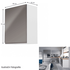 KONDELA Horná skrinka, biela / šedý extra vysoký lesk, ľavá, AURORA G601F