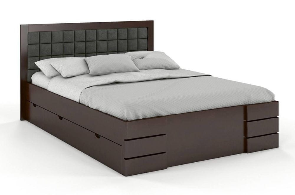 eoshop Čalúnená posteľ Gotland High Drawers s úložným priestorom, buk (Rozmer: 120x200 cm, Farba dreva: Palisander, Farba látky: Casablanca 2314)