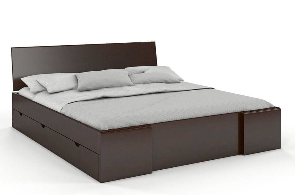 eoshop Drevená posteľ so šuplíkmi Hessler High Drawers, buk (Rozmer: 140x200 cm, Farba: Palisander)