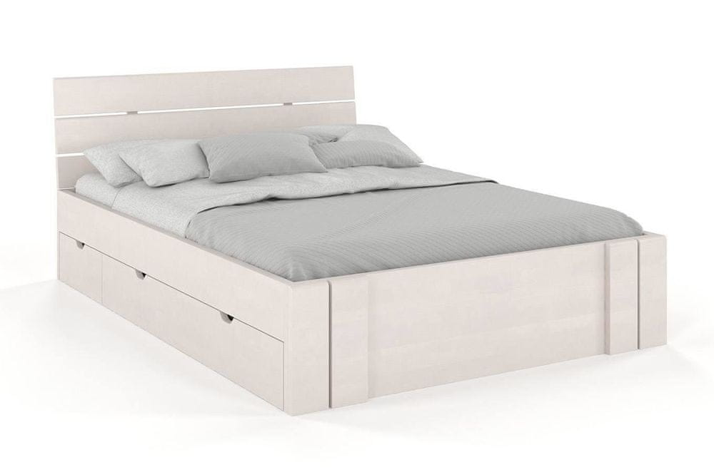 eoshop Drevená posteľ s úložným priestorom Arhus High Drawers, buk (Rozmer: 140x200 cm, Farba: Biela)