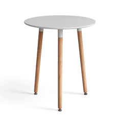 KONDELA Jedálenský stôl, biela/buk, priemer 60 cm, priemer 60 cm, ELCAN