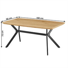 KONDELA Jedálenský stôl, dub / čierna, 160x90 cm, MEDITER