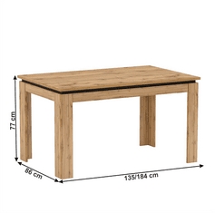 KONDELA Jedálenský rozkladací stôl, dub Wotan, 135-184x86 cm, TORONTA S