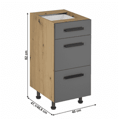 KONDELA Spodná skrinka, dub artisan / šedý mat, s úchytkou, LANGEN D40S3