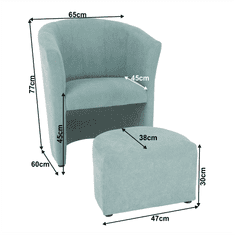 KONDELA Klubové kreslo s taburetom, mentolová, ROSE