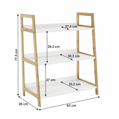 KONDELA 3-policový regál, biela / prírodná, Koen TYP 1