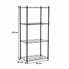 KONDELA Regál s nastaviteľnou výškou políc, 4-policový, čierna, NOVEL