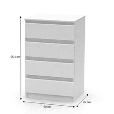 KONDELA 4 šuplíková komoda, biela, HANY NEW 014