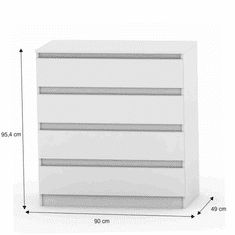 KONDELA 4 šuplíková komoda, biela, HANY NEW 004