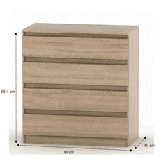 KONDELA 4 šuplíková komoda, dub sonoma, HANY NEW 004