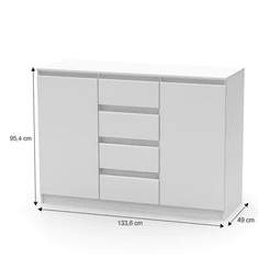 KONDELA 2 dverová komoda sa 4 zásuvky, biela, HANY NEW 010
