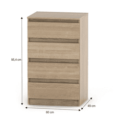 KONDELA 4 šuplíková komoda, dub sonoma, HANY NEW 014