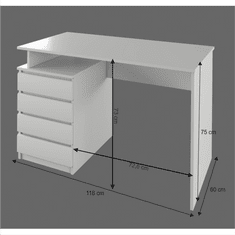 KONDELA PC stôl, biela, HANY NEW