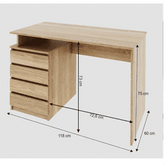 KONDELA PC stôl, dub sonoma, HANY NEW