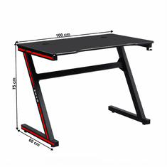 KONDELA Herný stôl / počítačový stôl, čierna / červená, MACKENZIA 100cm