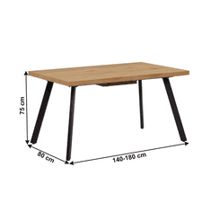 KONDELA Jedálenský stôl, rozkladacia, dub / kov, 140-180x80 cm, AKAIKO