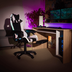 KONDELA Kancelárske / herné kreslo s RGB LED podsvietením, čierna / biela, JOVELA